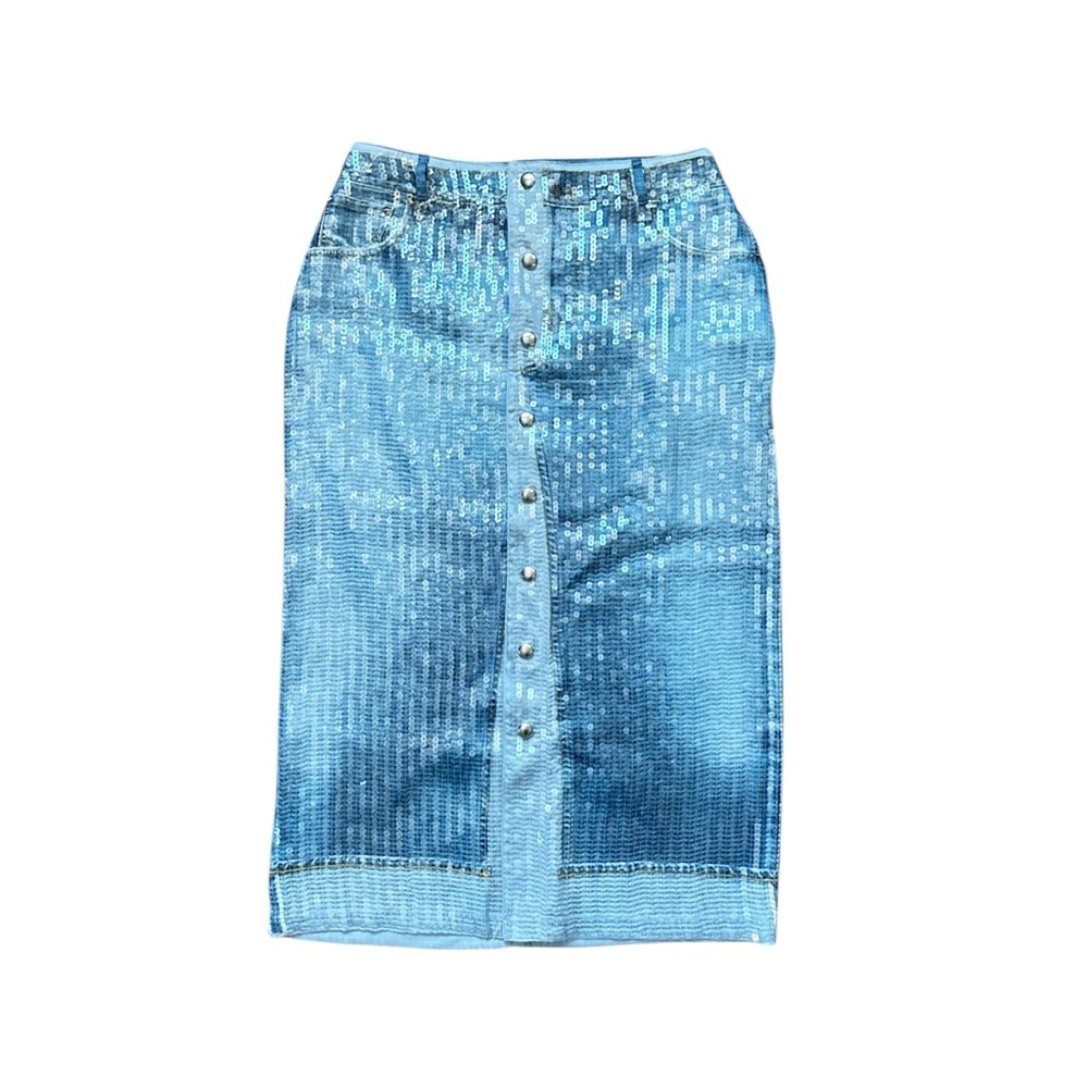 NWT Jean Paul Gaultier Sequins Denim Jeans Trompe L’oeil Midi Skirt - Picture 4 of 11
